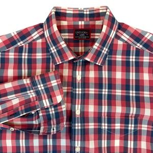 UNTUCKit Navarro Plaid Relaxed Fit Button Up Shirt Men's Large Red Blue White